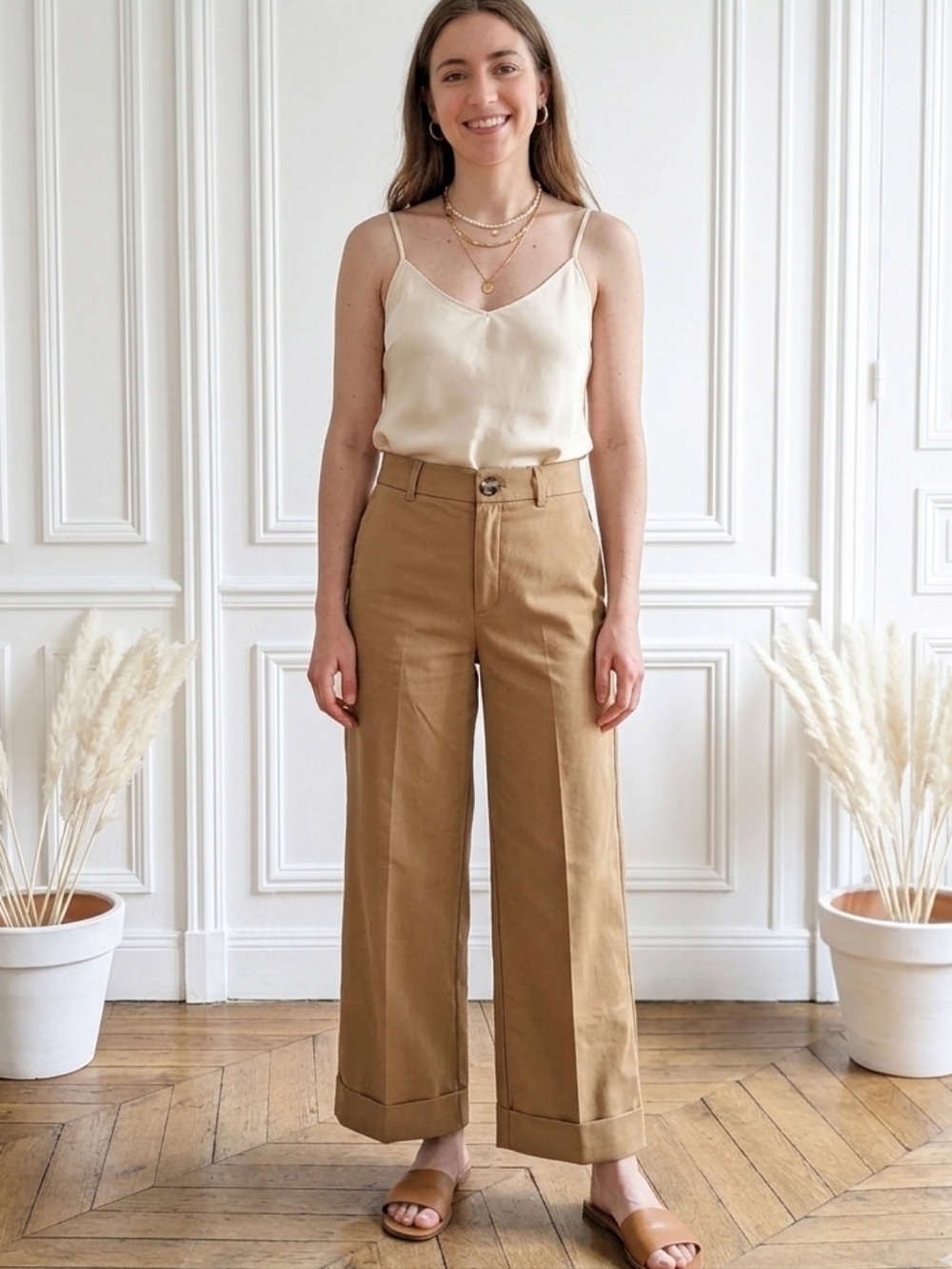 Zara Camel Wide Leg Marine Straight Pants High Waisted Trousers Tan XS
